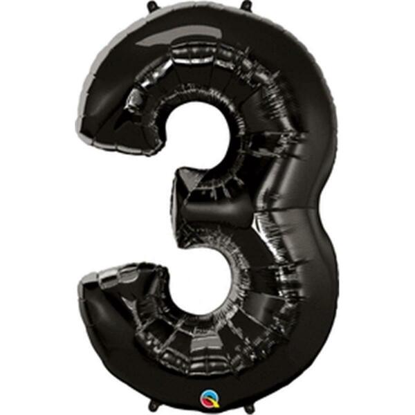 Anagram 44 in. Number 3 Black Shape Air Fill Foil Balloon 87825